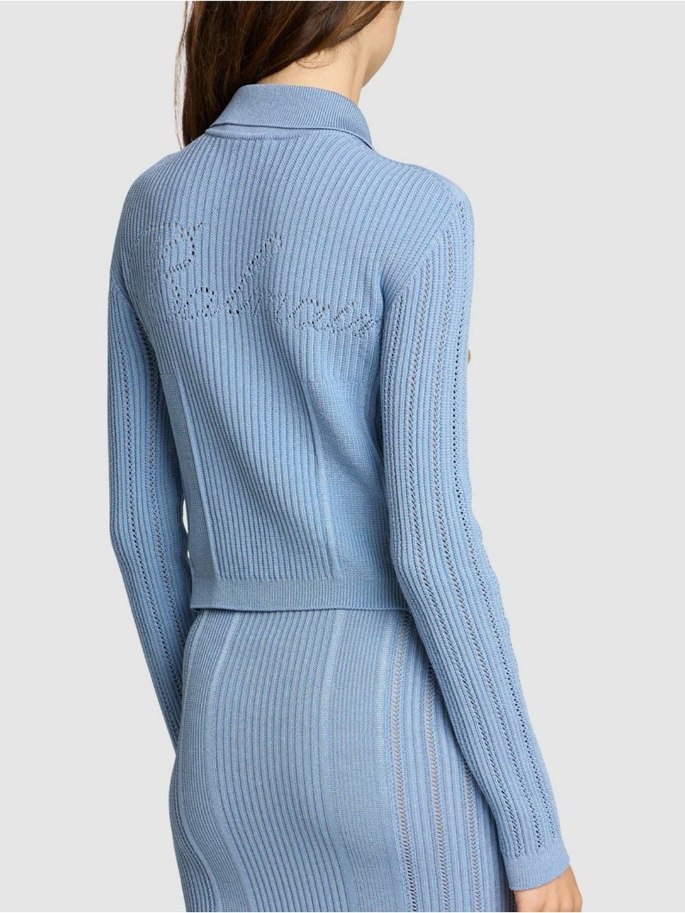 Balmain Rib Knit Cardigan Blue Gold Button Jacket - Picture 5 of 10